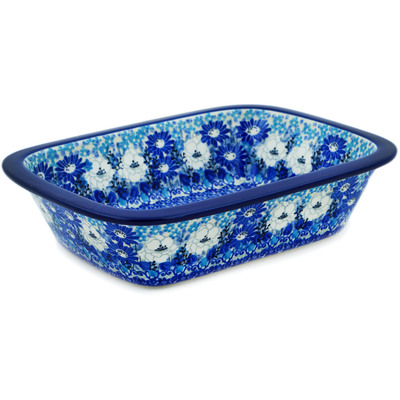 Polish Pottery Rectangular Baker 10&quot; Blue Wildflower Meadow UNIKAT
