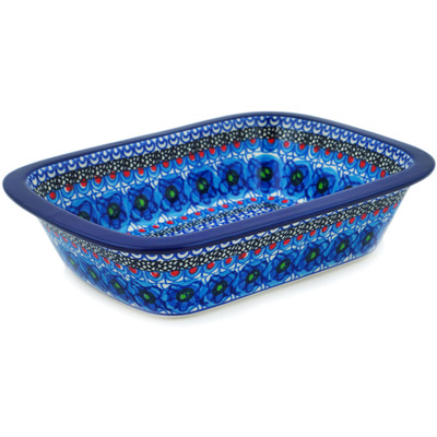 Polish Pottery Rectangular Baker 10" Blueberry Flowers UNIKAT