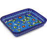 Polish Pottery Rectangular Baker 10&quot; Bold Blue Poppies UNIKAT