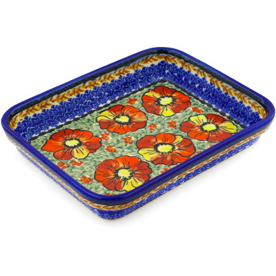 Polish Pottery Rectangular Baker 10&quot; Bold Poppies UNIKAT