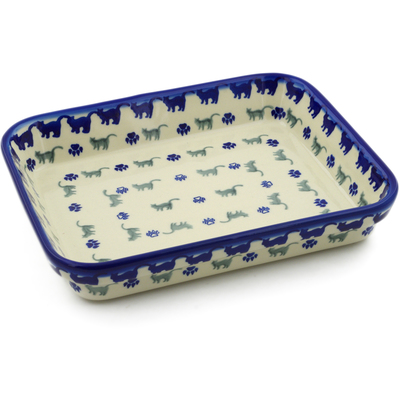 Polish Pottery Rectangular Baker 10&quot; Boo Boo Kitty Paws