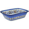 Polish Pottery Rectangular Baker 10&quot; Brown And Blue Beauty UNIKAT