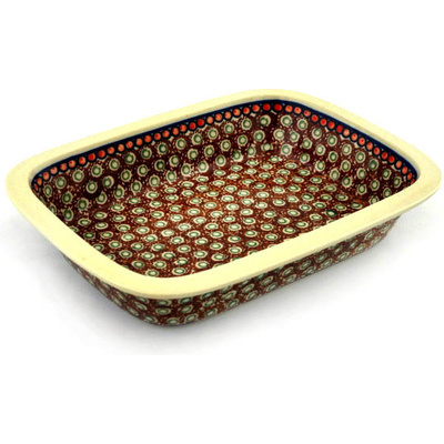 Polish Pottery Rectangular Baker 10" Brown Polka Dot
