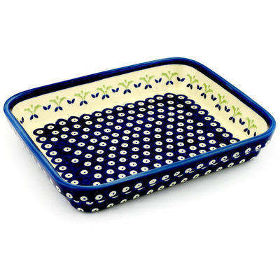 Polish Pottery Rectangular Baker 10&quot; Budding Peacock