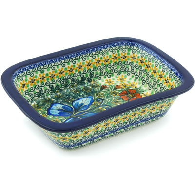 Polish Pottery Rectangular Baker 10&quot; Butterfly Holly UNIKAT