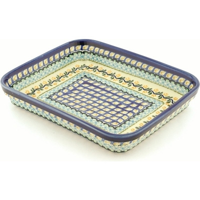 Polish Pottery Rectangular Baker 10&quot; Climbing Yellow Rose UNIKAT