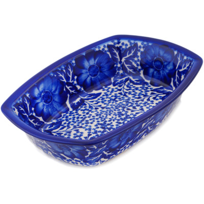 Polish Pottery Rectangular Baker 10" Cobalt Fantasy