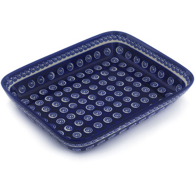 Polish Pottery Rectangular Baker 10" Cobalt Swirl