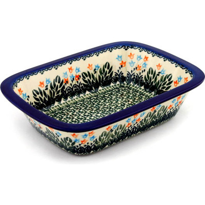 Polish Pottery Rectangular Baker 10&quot; Dancing Tulips