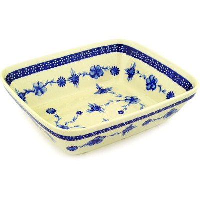 Polish Pottery Rectangular Baker 10&quot; Delicate Poppy