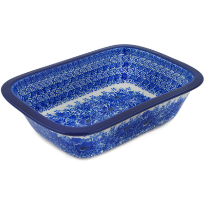 Polish Pottery Rectangular Baker 10&quot; Dreams In Blue UNIKAT