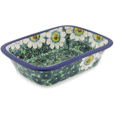 Polish Pottery Rectangular Baker 10" Emerald Elegance UNIKAT