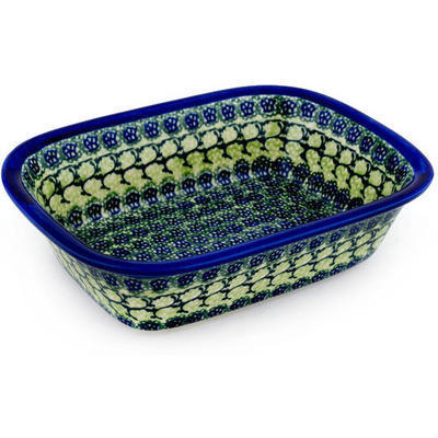 Polish Pottery Rectangular Baker 10" Emerald Forest