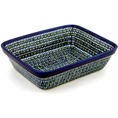 Polish Pottery Rectangular Baker 10" Emerald Mosaic