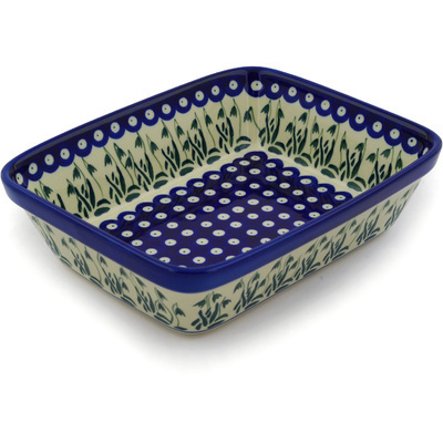 Polish Pottery Rectangular Baker 10" Falling Tulips