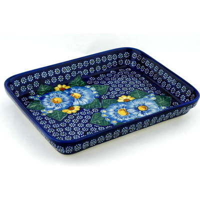 Polish Pottery Rectangular Baker 10&quot; Floral Fruit Basket UNIKAT