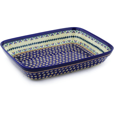 Polish Pottery Rectangular Baker 10&quot; Floral Peacock UNIKAT