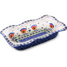 Polish Pottery Rectangular Baker 10&quot; Flower Flames UNIKAT