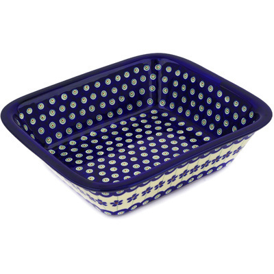 Polish Pottery Rectangular Baker 10" Flowering Peacock