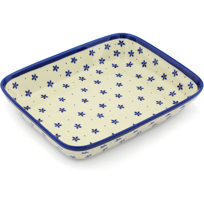 Polish Pottery Rectangular Baker 10" Forget Me Knot