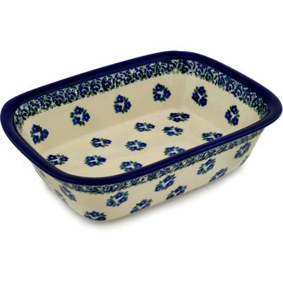 Polish Pottery Rectangular Baker 10&quot; Forget Me Not Dots