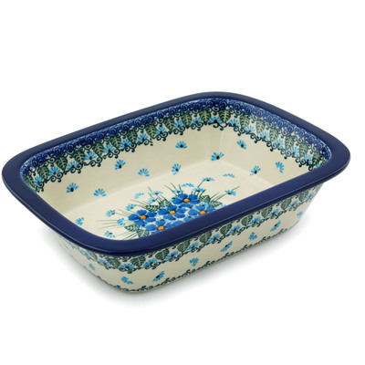 Polish Pottery Rectangular Baker 10&quot; Forget Me Not UNIKAT