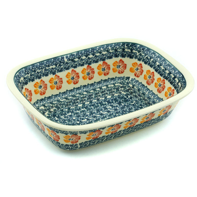 Polish Pottery Rectangular Baker 10" Garden Gladiolus