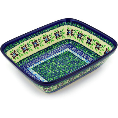 Polish Pottery Rectangular Baker 10" Gingham Garden