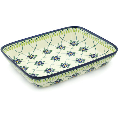 Polish Pottery Rectangular Baker 10&quot; Gingham Trellis