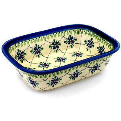 Polish Pottery Rectangular Baker 10" Gingham Trellis