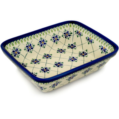 Polish Pottery Rectangular Baker 10" Gingham Trellis