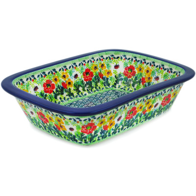 Polish Pottery Rectangular Baker 10&quot; Green Thumb UNIKAT