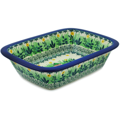 Polish Pottery Rectangular Baker 10&quot; Green Tranquility UNIKAT