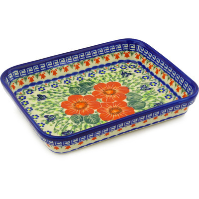 Polish Pottery Rectangular Baker 10" Happiness UNIKAT