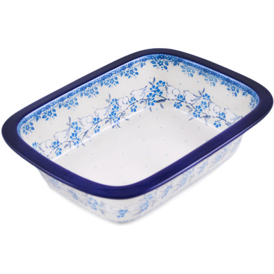 Polish Pottery Rectangular Baker 10&quot; Happy Doves