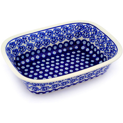 Polish Pottery Rectangular Baker 10" Hawaiian Pansy