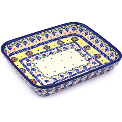 Polish Pottery Rectangular Baker 10&quot; Hearts Around Hearts