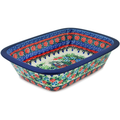 Polish Pottery Rectangular Baker 10" Hidden Cottage UNIKAT