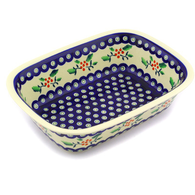 Polish Pottery Rectangular Baker 10" Holly Berries