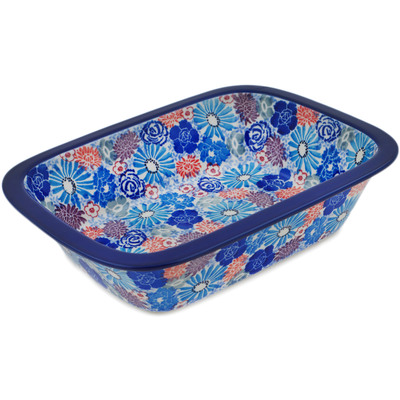 Polish Pottery Rectangular Baker 10&quot; Jewel Toned Meadow UNIKAT