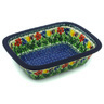 Polish Pottery Rectangular Baker 10&quot; Lady Bug Tulips UNIKAT