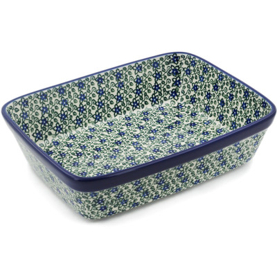 Polish Pottery Rectangular Baker 10" Lobelia Vines