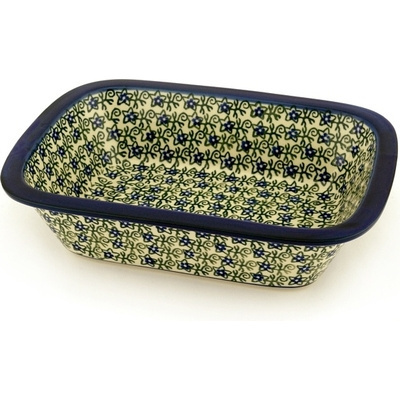 Polish Pottery Rectangular Baker 10" Lobelia Vines