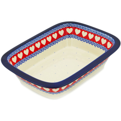 Polish Pottery Rectangular Baker 10&quot; Love Struck