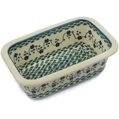 Polish Pottery Rectangular Baker 10&quot; Lucky Blue Clover