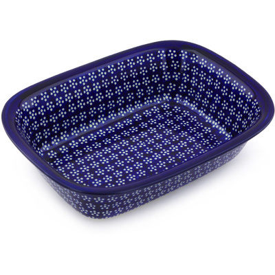 Polish Pottery Rectangular Baker 10" Midnight Daisies