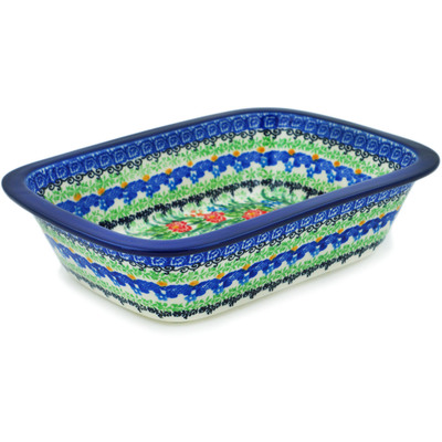 Polish Pottery Rectangular Baker 10&quot; My Garden Window UNIKAT
