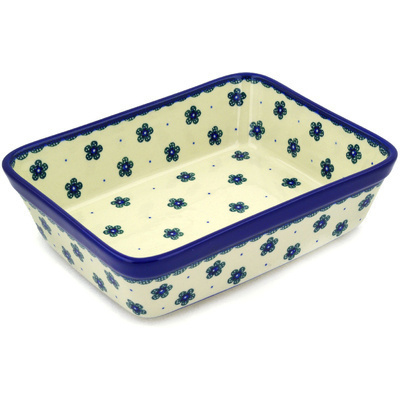 Polish Pottery Rectangular Baker 10&quot; Paper Flowers