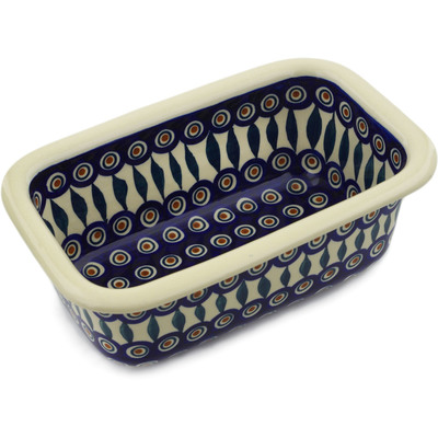 Polish Pottery Rectangular Baker 10&quot; Peacock Leaves