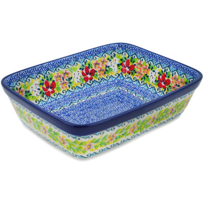 Polish Pottery Rectangular Baker 10&quot; Petal Dance UNIKAT